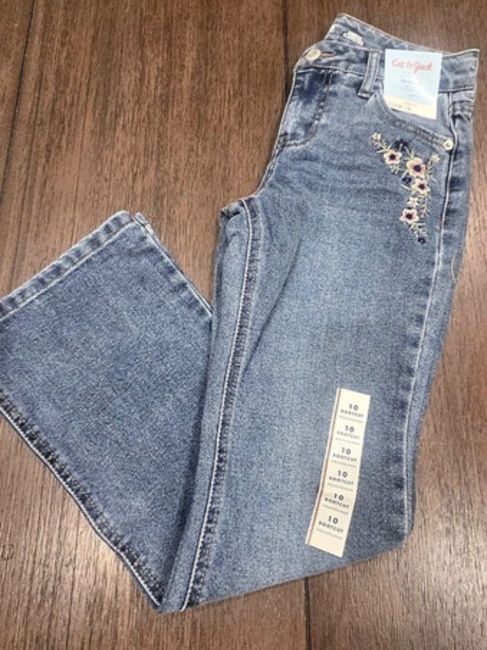 Cat & Jack Bootcut Mid Rise Adjustable Waist Floral Bootcut Jeans Size 10